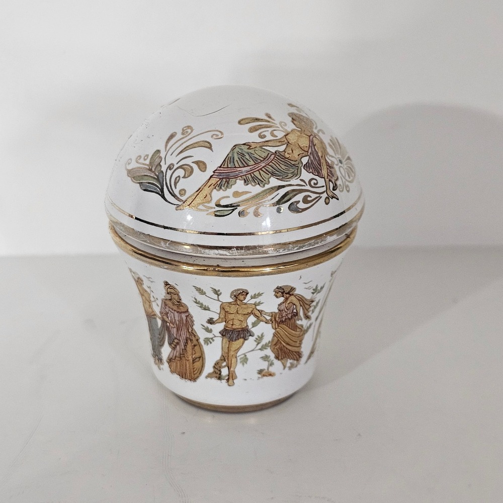Vintage Daphne French Hydrating Perfume Ceramic Jar Made in Greece Greek Figures
